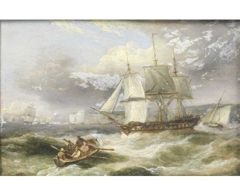 Thomas Luny (1759-1837)"Hurst Castle" Signed, inscribed verso and dated, 1832, oil on metal, together with a further companio