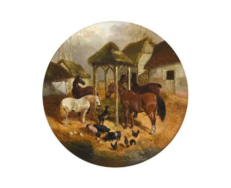 John Frederick Herring Jnr. (1815-1907) A farmyard with horses feeding from a hay trough Signed and dated 1850, oil on canvas