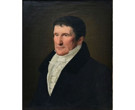 Monogrammist WA/ AW, tätig 1. Viertel 19. Jh.Bildnis eines Herren mit weißem Jabot. Öl auf Leinwand, 1823. Unten links monogr