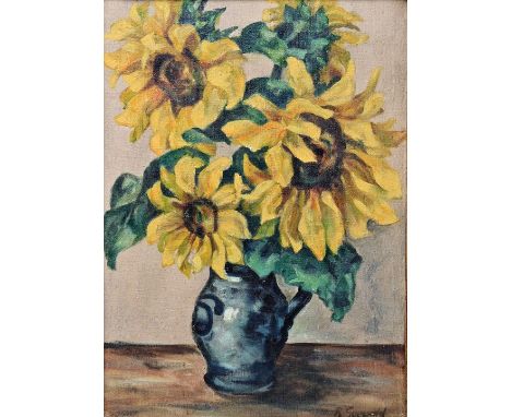 Seewald, R., 20. Jh.Sonnenblumen in blauer Vase. Öl auf Leinwand, wohl erste Hälfte 20. Jh. Signiert unten rechts. Hochwertig