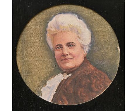 Porträtmaler, um 1900Damenbildnis (Brustbild). Öl auf Leinwand, im Rahmen d. Zt. mit rundem Bildausschnitt gerahmt. Oberfläch