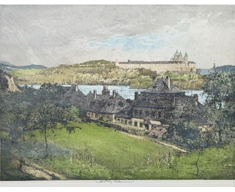 Kasimir, Luigi, i. e. A. Heinrich. 1881 Pettau-1962 WienAnsicht Stift Melk in der Wachau. Farbradierung, Nachlasssignatur, i.