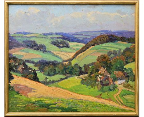Schilling, Bertha (1879 Arnsberg - 1953 Fischerhude)"Aus dem Sauerland II". Öl auf Sperrholz, erste Hälfte 20. Jh. Unten link