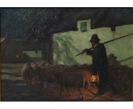 Krings, Hugo (1878 Mönchengladbach - 1954)Die Heimkehr des Schäfers. Öl auf Leinwand, erste Hälfte 20. Jh. Unten links signie