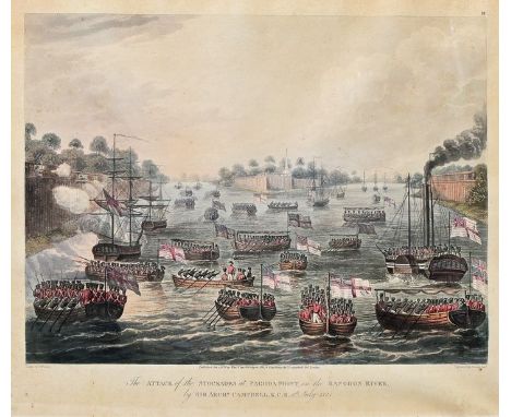 "The Attack of the Stockades at Pagoda Point on the Rangoon River by Sir ArchibaldCampbell, K.C.B. 8th July 1824" (Der Angrif