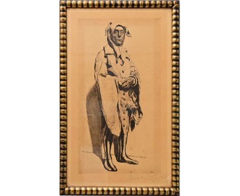 Wolfsfeld, Erich (1884 Krojanke - 1956 London)Stehender Narr. Radierung, wohl 1920er Jahre. In Blei unterhalb der Darstellung