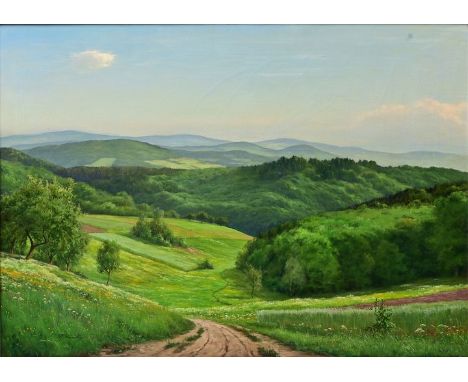 Franke, Hanny (1890 Koblenz - 1973 Frankfurt am Main)"Spessartwälder im Frühling". Öl auf Leinwand, 1. Hälfte 20. Jh. Signier