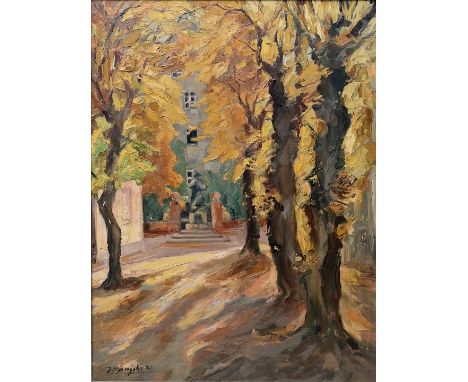 Unbekannter Künstler, 20. Jh.Goldener Herbst. Öl auf Leinwand, 1930. Unten links unlesbar signiert und datiert. Gerahmt. 96 x