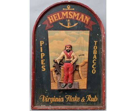Werbetafel, 20. Jh.Holz, polychrome Bemalung und Beschriftung "HELMSMAN/ pipes tobacco Virginia Flake &amp; Rub", plastische 