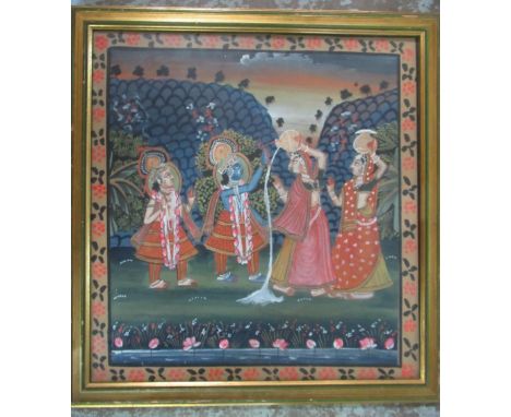 Indian school (contemporary), Tiger hunting in a river landscape, 40cm x 53cm, Indian school (contemporary), Water carriers i