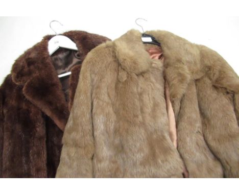 Ladies 3/4 length silk lined fur coat, ladies 1/2 length fur coat with silk lining (2) 