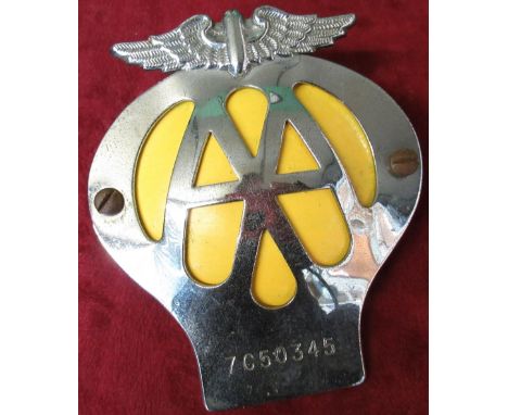 Teenage Cancer Trust Fundraiser - yellow and chrome vintage AA car badge no. 7C50345 