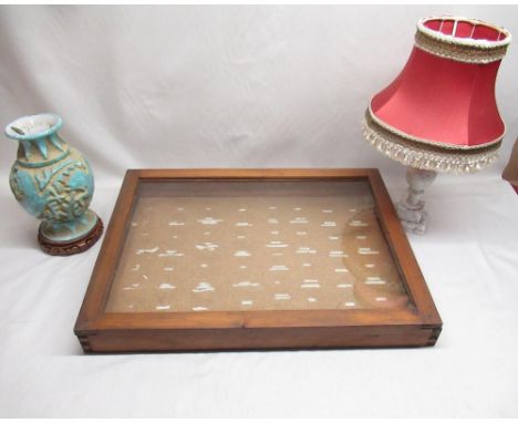Glass top display unit, marble effect lamp, oriental vase and a collection of other ceramics 