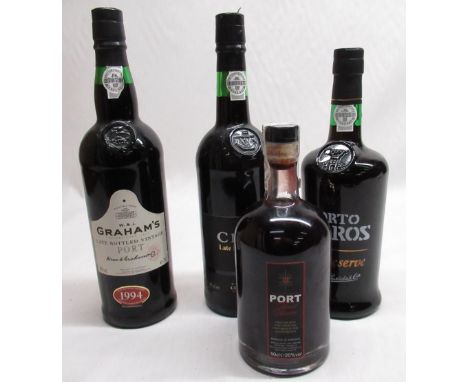 Graham' Late Bottled Vintage Port 1994, similar Croft 1991 Harvest and Porto Barros, all 75cl and M&amp;S Port 50cl, all 20%v