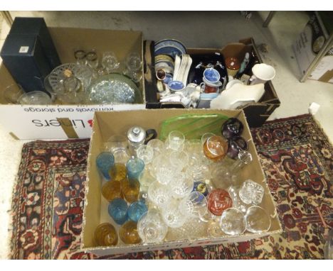 Two boxes of assorted china wares to include Royal Copenhagen pin dishes, etc, various trinket dishes, two boxes of assorted 