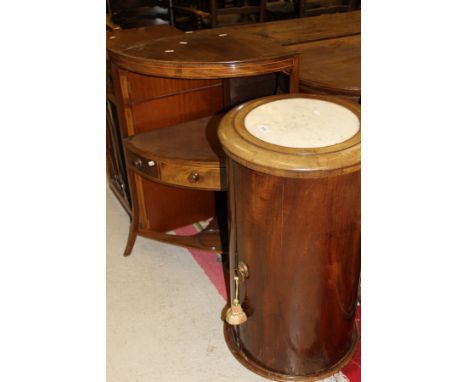 A Victorian mahogany cylinder pot cupboard with marble top, a mahogany corner washstand, a pair of modern mahogany side cabin