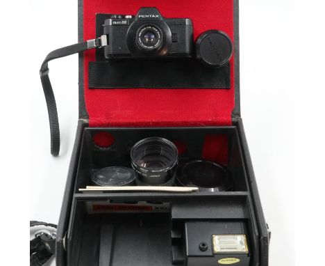 Pentax Auto 110 camera with accessories and case. UK P&amp;P Group 2 (£20+VAT for the first lot and £4+VAT for subsequent lot