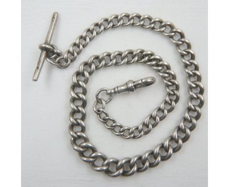 Hallmarked silver single Albert graduated chain, L: 32 cm, 72g. UK P&amp;P Group 1 (£16+VAT for the first lot and £2+VAT for 
