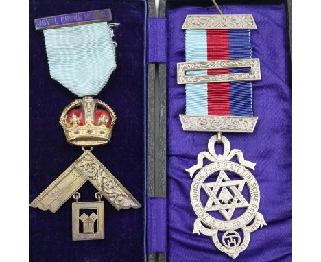 Two Masonic hallmarked silver jewels, Past Master and Royal Arch. UK P&amp;P Group 1 (£16+VAT for the first lot and £2+VAT fo