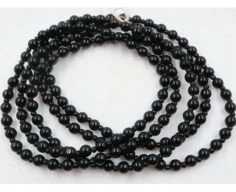 Opera length strand of Jet beads. UK P&amp;P Group 1 (£16+VAT for the first lot and £2+VAT for subsequent lots) 