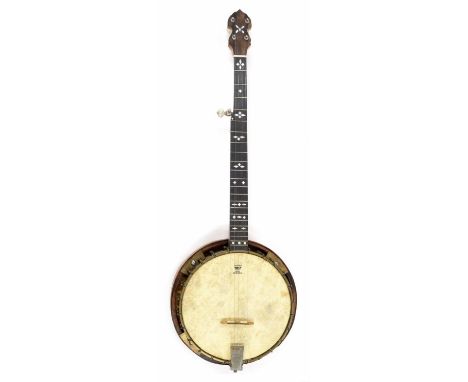 Five string banjo by Kettle of Wigton (circa 1970-1980), with solid detachable maple back, hoop and neck, also with geometric