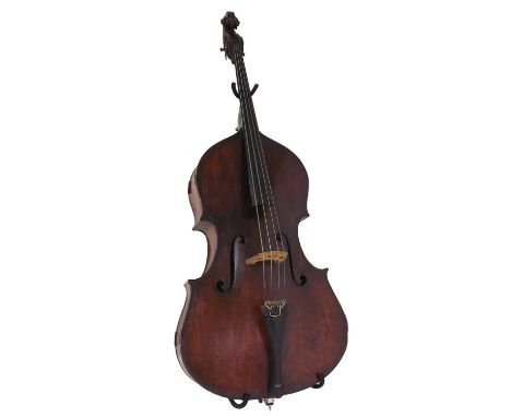 Very interesting 18th century Italian or English double bass, unlabelled, the two piece back of faint medium curl with simila