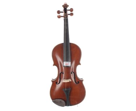 German violin labelled Copy of Andreas Amati, made by E. R. Schmidt &amp; Co..., 14 1/8", 35.90cm, bow, case 