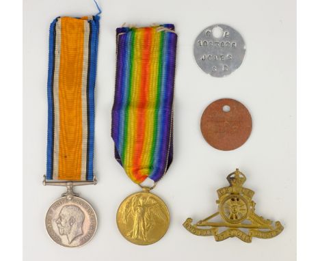 WWl pair to 3159 SJT. R S Jones 12-LOND. R.with a dog tag for Jones R.S. H 5602 with medal bar, Protection & Disembodiment  C