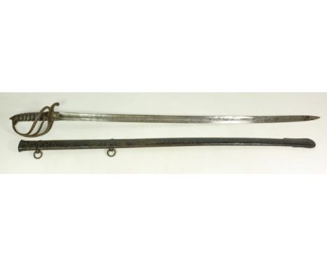 Victorian Officer's Sword, wire bound fish skin covered grip with pierced guard, 94cm single edge blade engraved Henry Wilkin