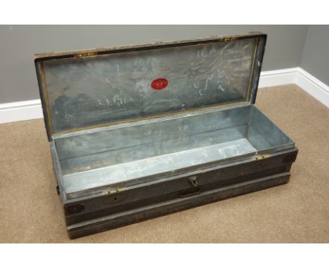 'The Marshall Improved Air & Water-Tight Chest' pat No.114962 1917-1933, metal bound chest with tin liner, the hinged lid pai