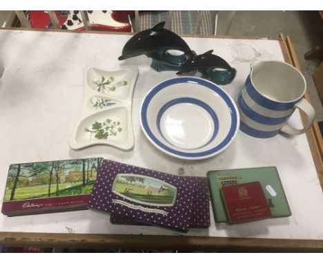 Quantity of various ceramics to include Poole dolphins, T. G .Green etc together with various tins