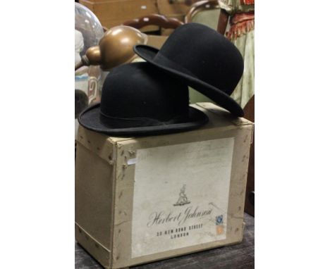 Two vintage bowler hats; to include Aldrick & Norris of Calne and Herbert Johnson of New Bond Street