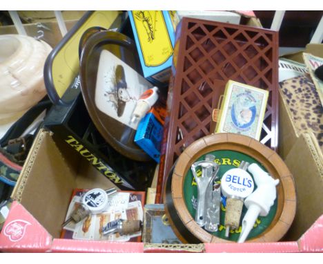 Box of vintage tins, breweriana etc