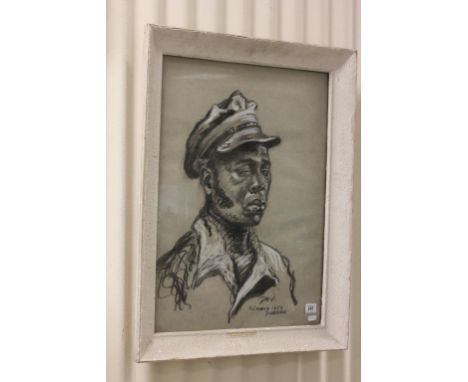 1953, a framed pastel portrait of a South African male figure; The Dirt Box Boy;  signed and inscribed Durban