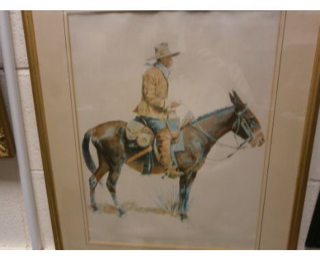 After Frederic Remington (1867 - 1909); a lithograph of an army packer from the original pastel; one from the set titled 'A B