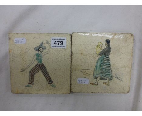Two Carter for Poole Pottery tiles; each decorated with figures