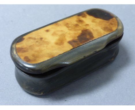 A small horn and tortoiseshell snuff box; of rectangular form 