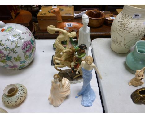 A Sampson Smith pottery model of a Greyhound and Hare; together with other collectible ceramics