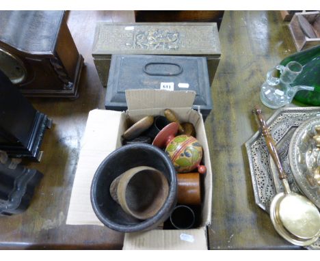 3 boxes mixed collectables including treen, metalware