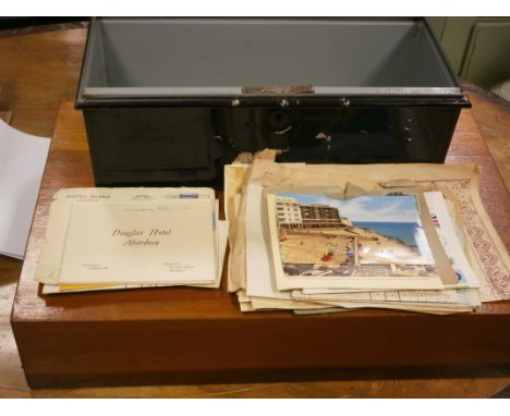 Vintage Black Tin Box containing various ephemera from 1930's and 1940's