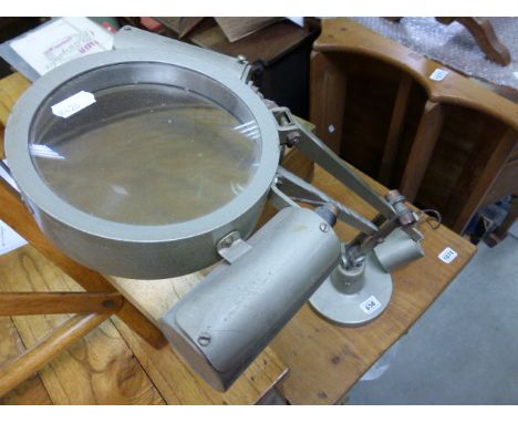 A vintage Kayfro industrial desk lamp and magnifier