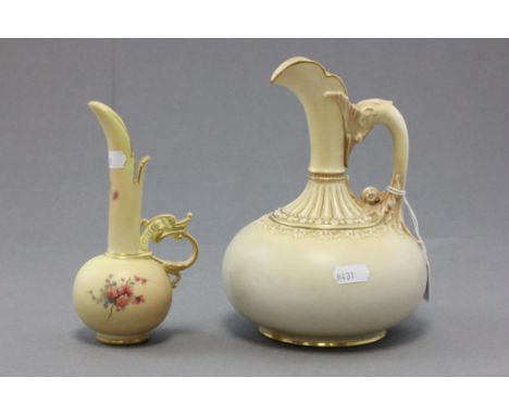 A Royal Worcester blush ivory porcelain ewer; shape number 1136; of plain body; bearing puce mark and retailers mark to base 