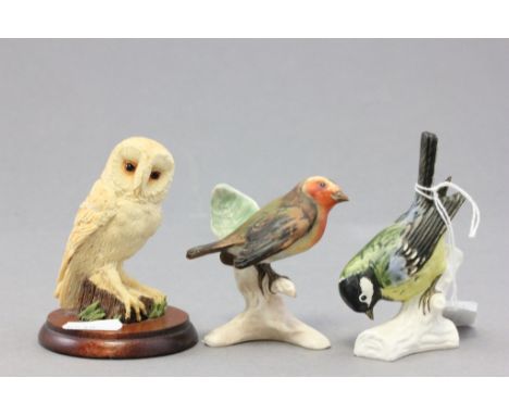 Two Goebel pottery bird ornaments; together with Russell Willis pottery Barn Owl (3)