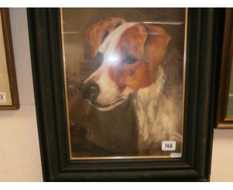 A framed oil painting portrait of a Jack Russell terrier