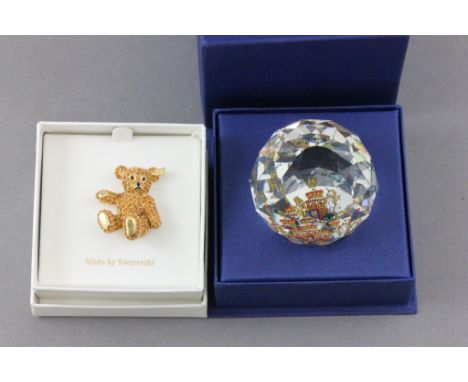 Boxed Swarovski paperweight plus boxed Swarovski Steiff teddy bear broach