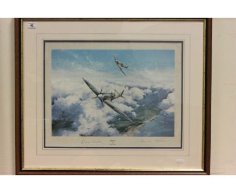 Aviation - Framed & glazed Robert Taylor ' Spitfire ' print signed by Douglas Bader and Johnnie Johnson