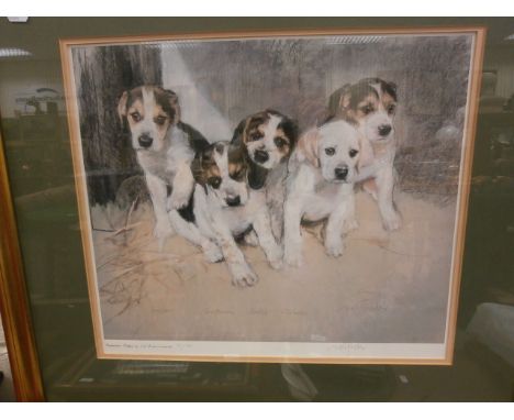 Neil Foster; 20th century; Badminton Puppies; limited edtion signed print; framed and glazed