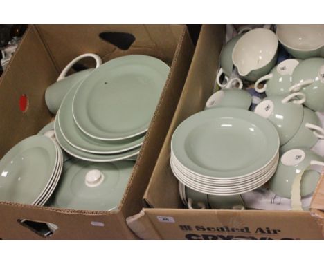 Two boxes of Poole green and white twin tone dinnerwares