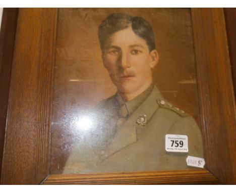 A framed oil painting portrait of World War One poet Charles Sorley, born 1894, died 1915