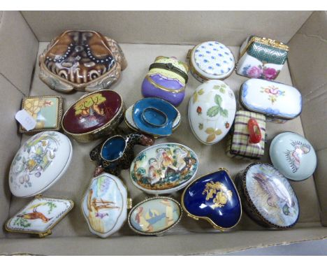 A quantity of enamel and porcelain small trinket boxes